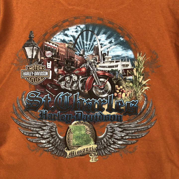 Harley-Davidson Cut-Off Motorcycle Bike T-Shirt, Made in USA, Men's Size XL (approx.) cotton brown type Vintage Second Hand