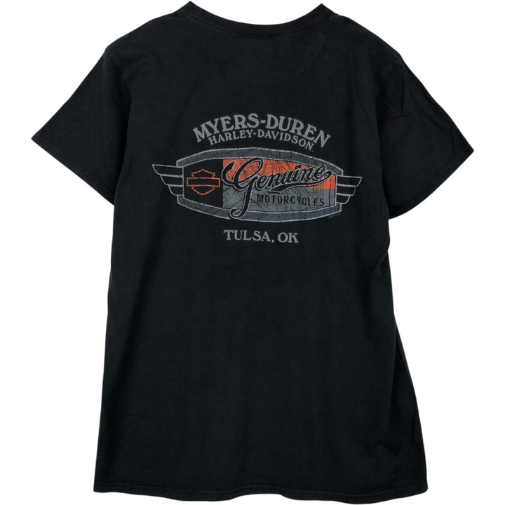 Harley Davidson Skull Pattern Fire Pattern Motorcycle Bike T-shirt Men's L size cotton black type Vintage Second Hand