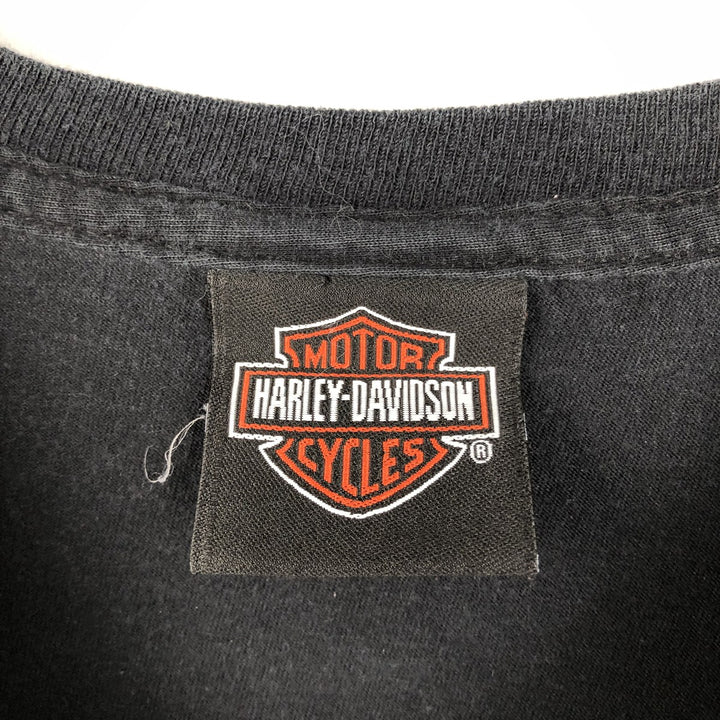 Harley Davidson Skull Pattern Fire Pattern Motorcycle Bike T-shirt Men's L size cotton black type Vintage Second Hand