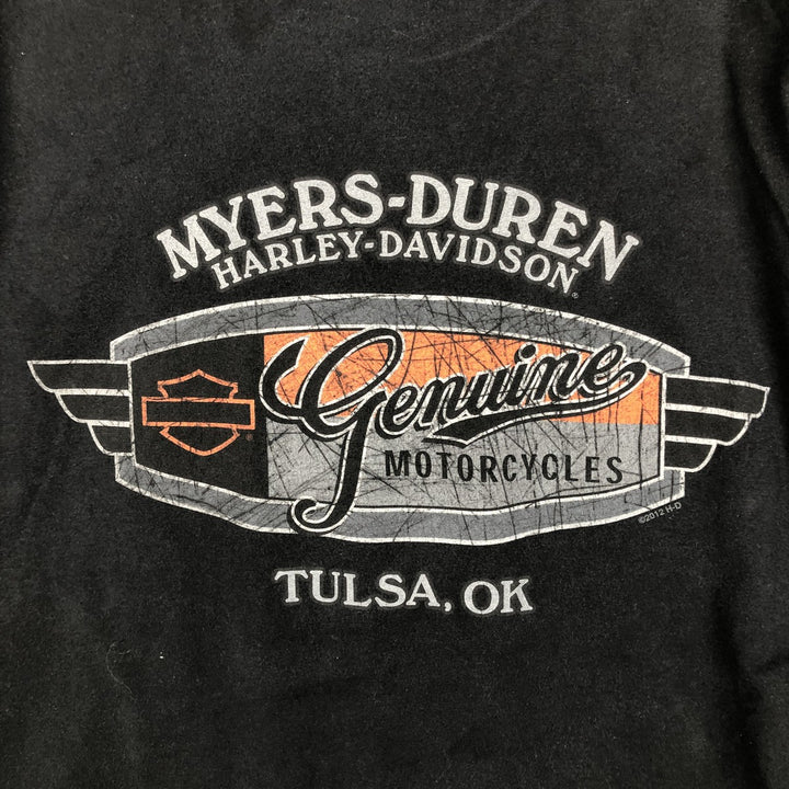 Harley Davidson Skull Pattern Fire Pattern Motorcycle Bike T-shirt Men's L size cotton black type Vintage Second Hand