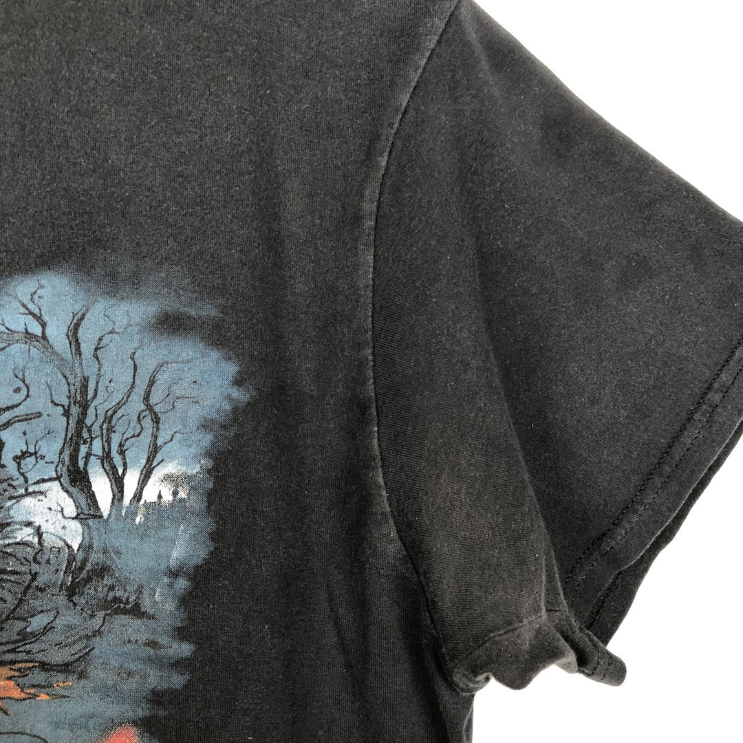 Harley Davidson Skull Pattern Fire Pattern Motorcycle Bike T-shirt Men's L size cotton black type Vintage Second Hand