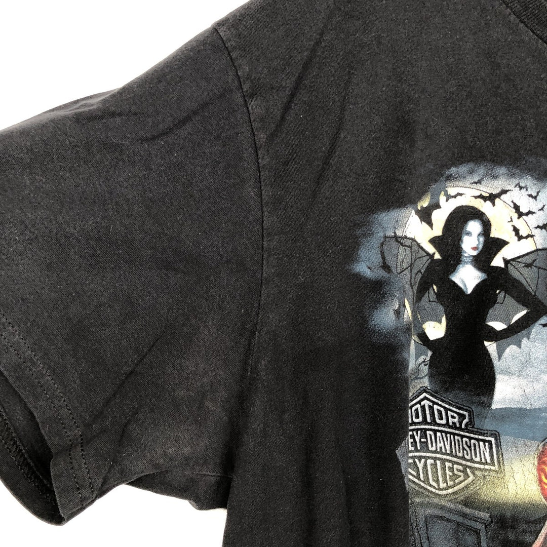 Harley Davidson Skull Pattern Fire Pattern Motorcycle Bike T-shirt Men's L size cotton black type Vintage Second Hand