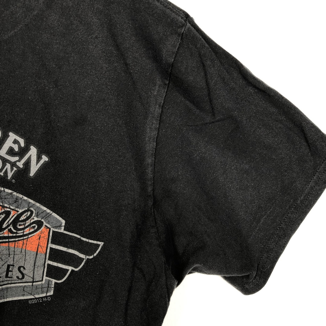 Harley Davidson Skull Pattern Fire Pattern Motorcycle Bike T-shirt Men's L size cotton black type Vintage Second Hand