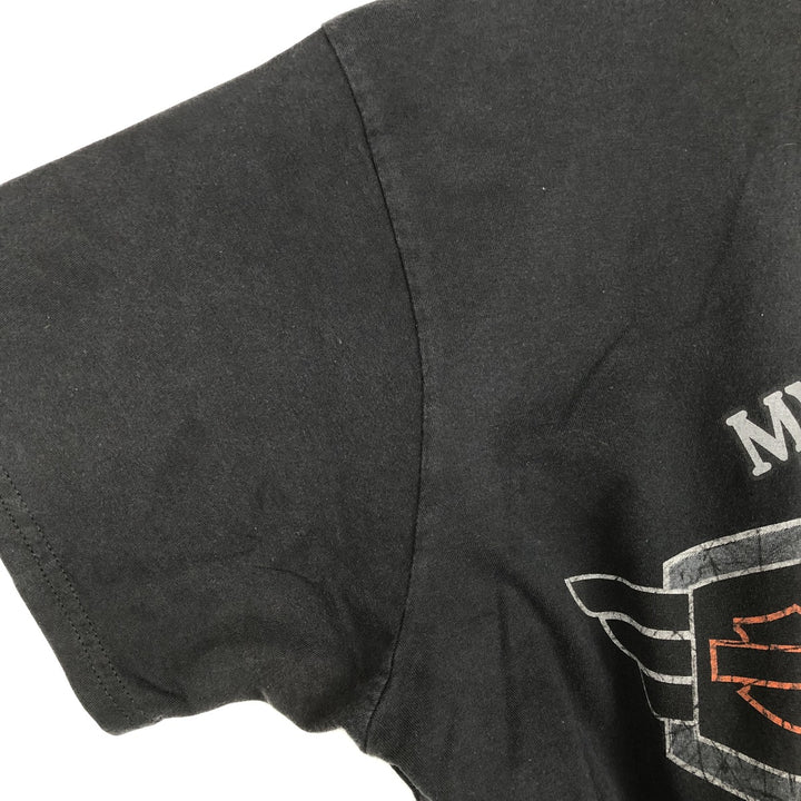 Harley Davidson Skull Pattern Fire Pattern Motorcycle Bike T-shirt Men's L size cotton black type Vintage Second Hand
