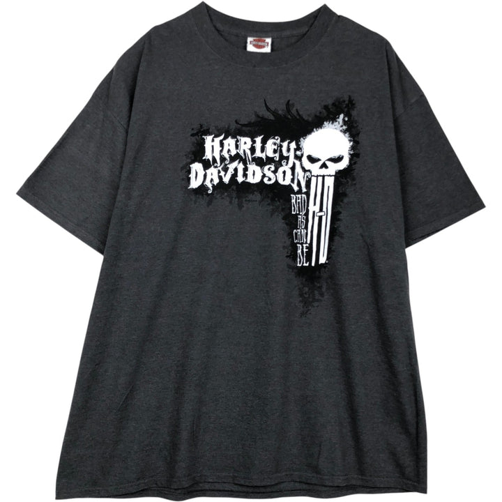 Harley-Davidson Skull Pattern Skull Wing Motorcycle T-Shirt, Men's XXL (approx.) cotton Charcoal Vintage Second Hand