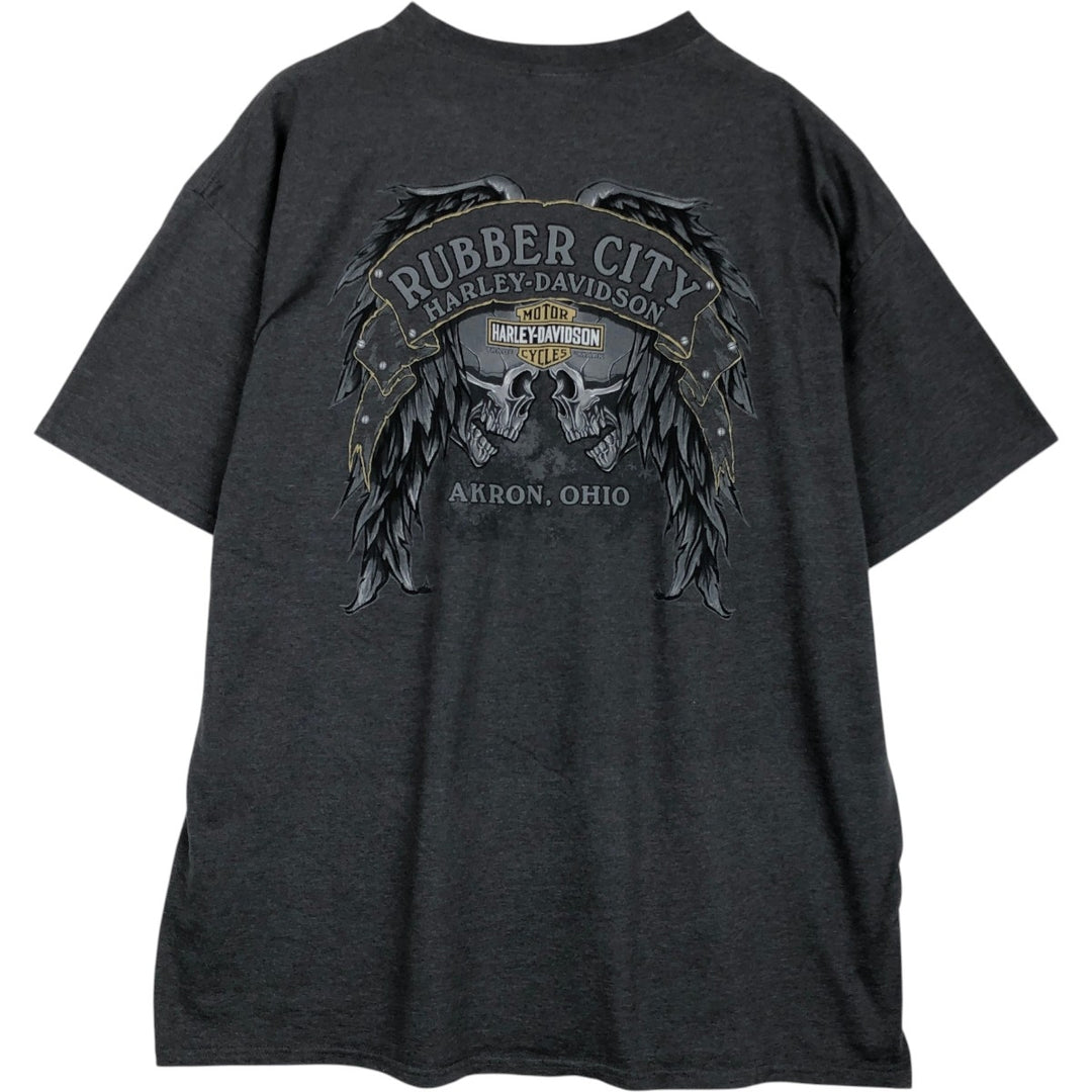 Harley-Davidson Skull Pattern Skull Wing Motorcycle T-Shirt, Men's XXL (approx.) cotton Charcoal Vintage Second Hand