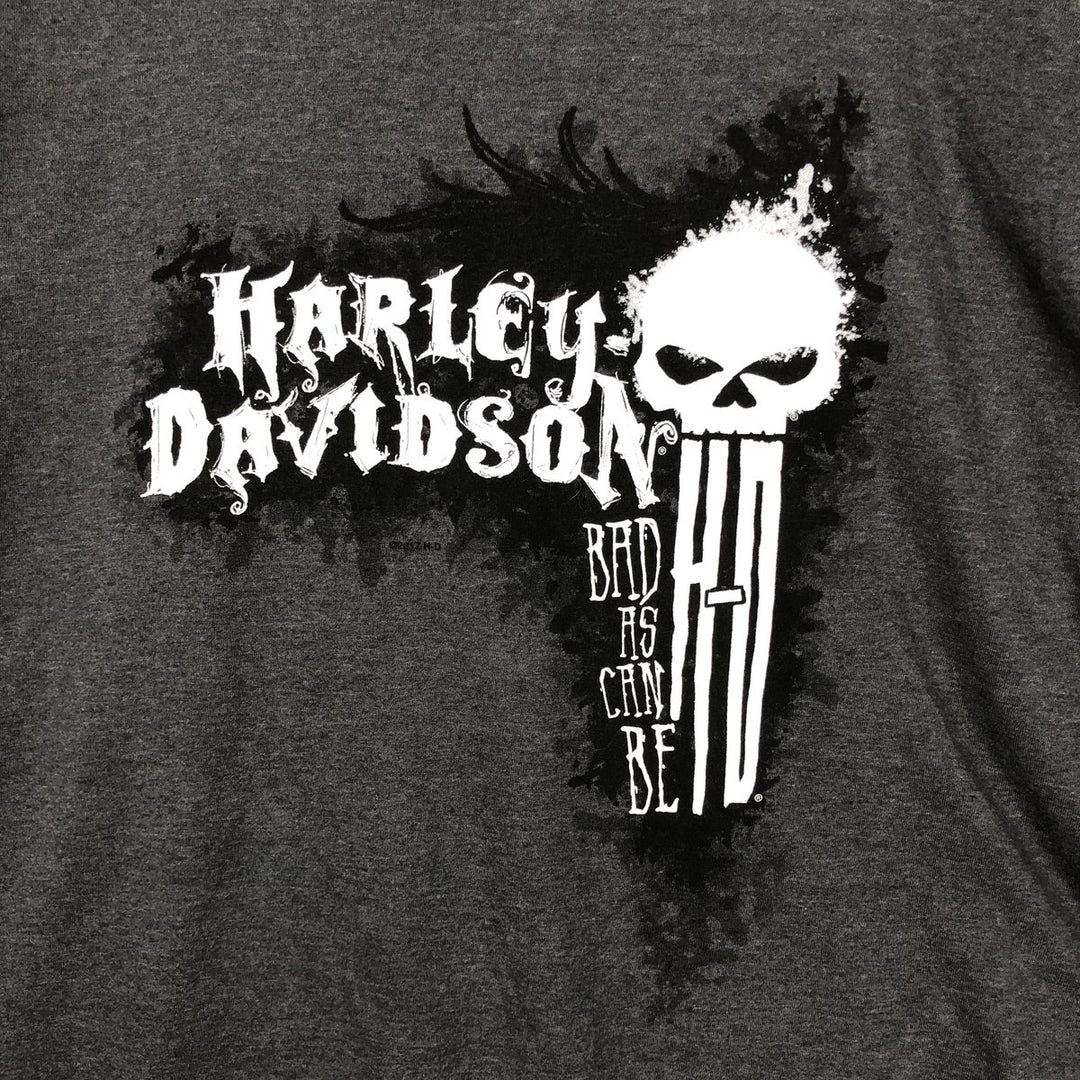 Harley-Davidson Skull Pattern Skull Wing Motorcycle T-Shirt, Men's XXL (approx.) cotton Charcoal Vintage Second Hand