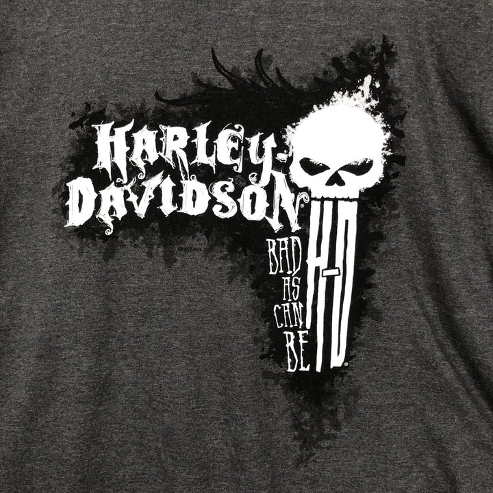 Harley-Davidson Skull Pattern Skull Wing Motorcycle T-Shirt, Men's XXL (approx.) cotton Charcoal Vintage Second Hand