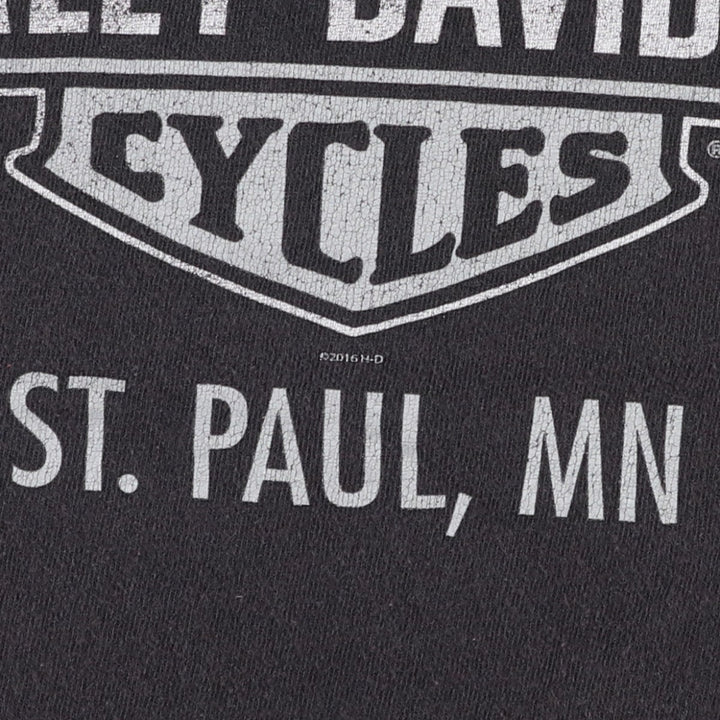 Harley-Davidson Motorcycle Bike T-shirt Made in USA Men's L size cotton black type Vintage Second Hand