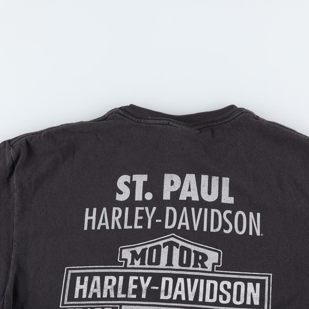 Harley-Davidson Motorcycle Bike T-shirt Made in USA Men's L size cotton black type Vintage Second Hand