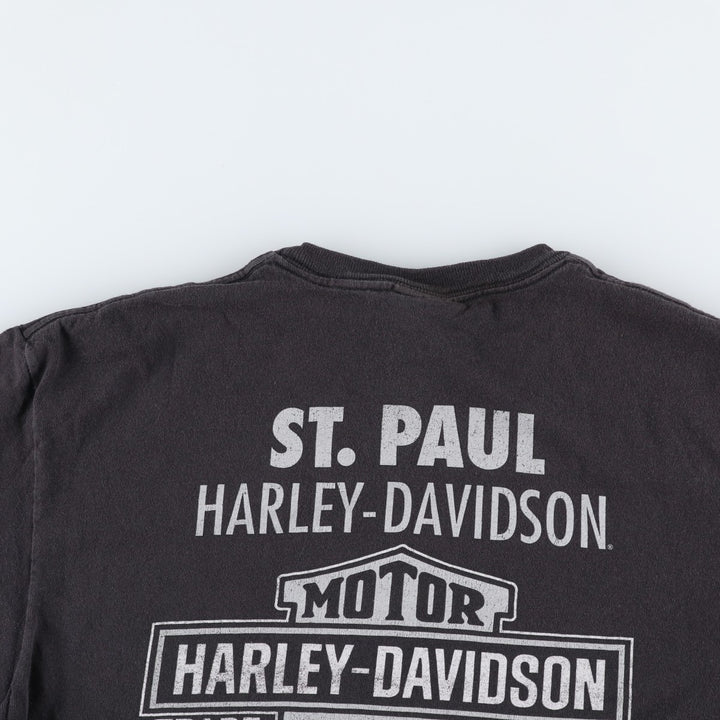 Harley-Davidson Motorcycle Bike T-shirt Made in USA Men's L size cotton black type Vintage Second Hand