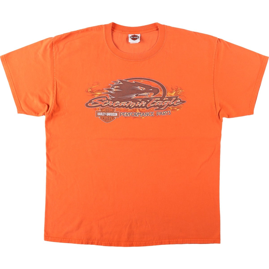 Harley-Davidson Fire Pattern Eagle Design Motorcycle T-Shirt, Men's Size XL (approx.) cotton orange type Vintage Second Hand