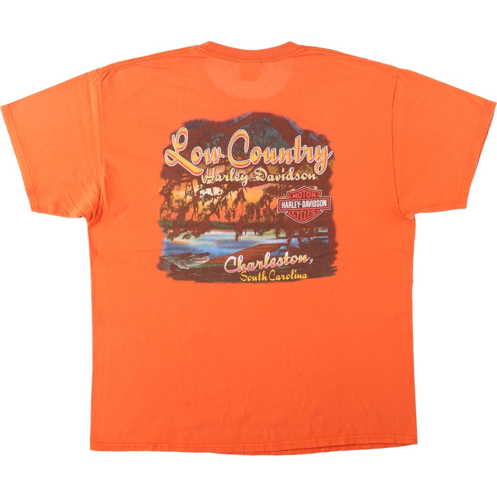 Harley-Davidson Fire Pattern Eagle Design Motorcycle T-Shirt, Men's Size XL (approx.) cotton orange type Vintage Second Hand