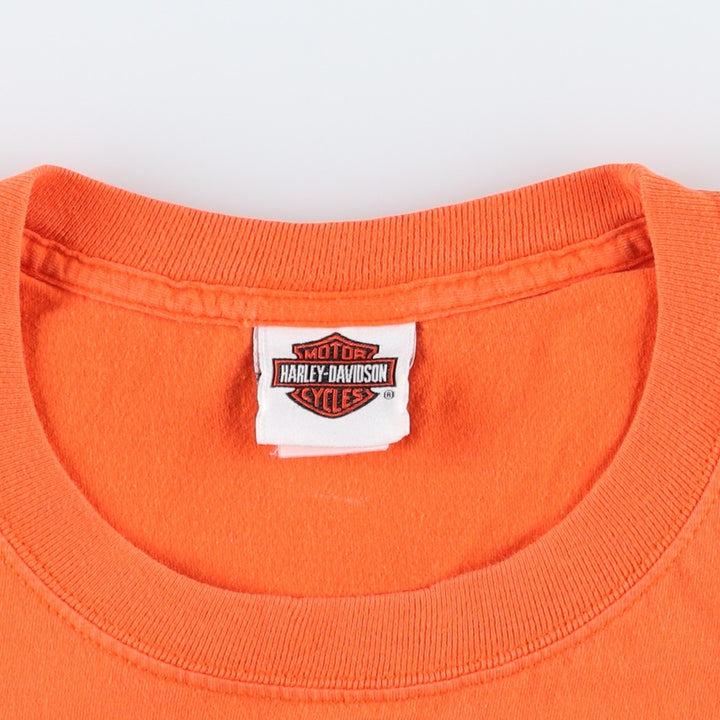 Harley-Davidson Fire Pattern Eagle Design Motorcycle T-Shirt, Men's Size XL (approx.) cotton orange type Vintage Second Hand