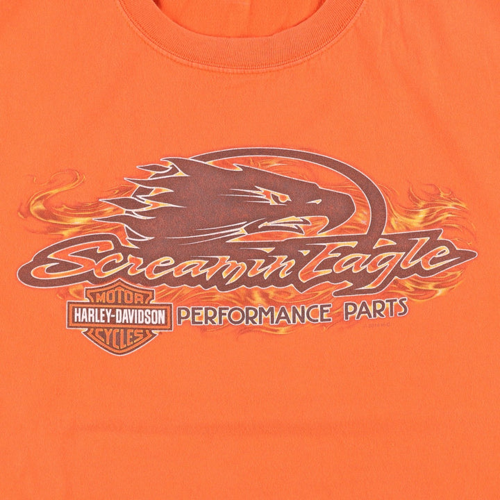 Harley-Davidson Fire Pattern Eagle Design Motorcycle T-Shirt, Men's Size XL (approx.) cotton orange type Vintage Second Hand