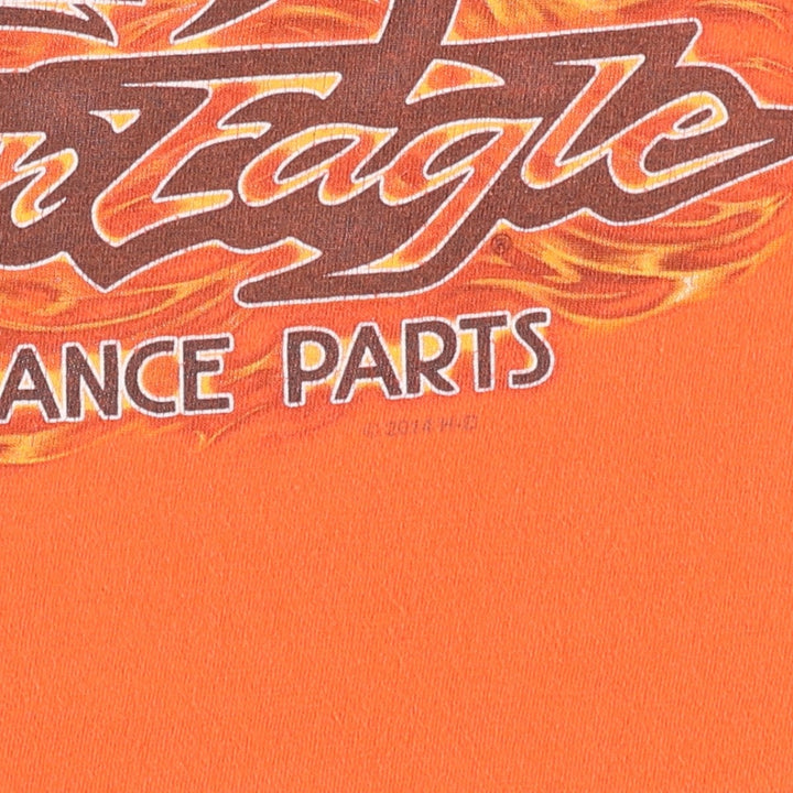 Harley-Davidson Fire Pattern Eagle Design Motorcycle T-Shirt, Men's Size XL (approx.) cotton orange type Vintage Second Hand