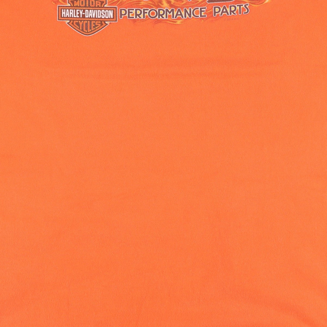 Harley-Davidson Fire Pattern Eagle Design Motorcycle T-Shirt, Men's Size XL (approx.) cotton orange type Vintage Second Hand