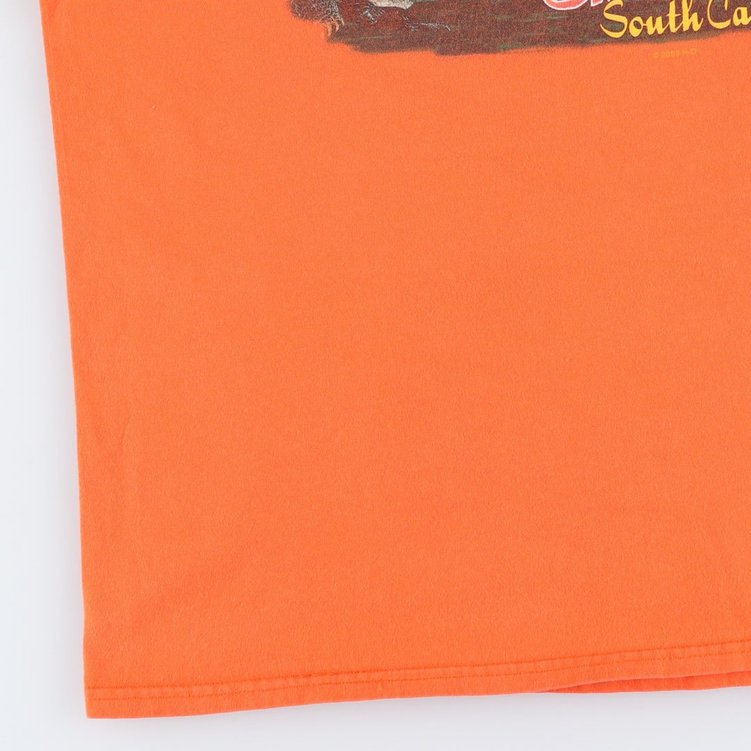 Harley-Davidson Fire Pattern Eagle Design Motorcycle T-Shirt, Men's Size XL (approx.) cotton orange type Vintage Second Hand