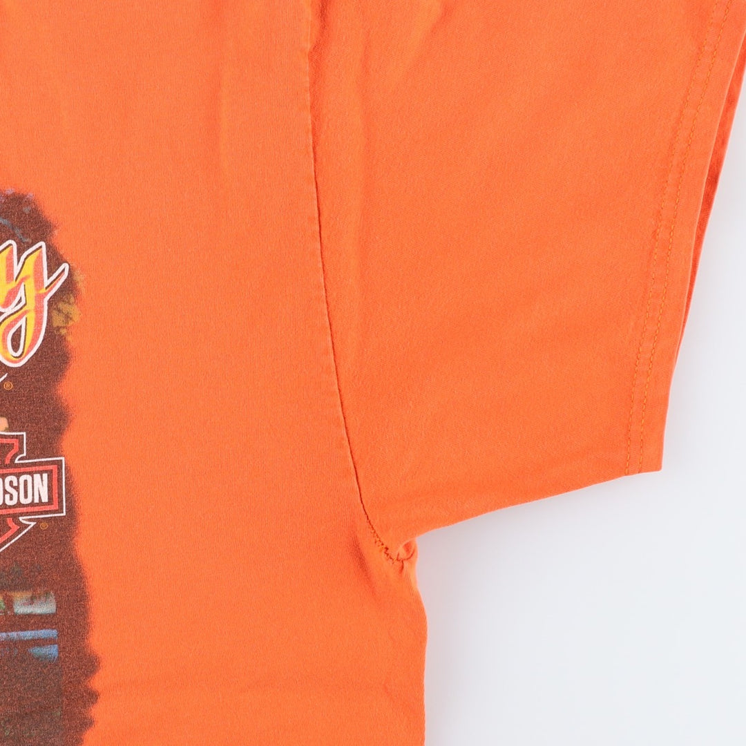 Harley-Davidson Fire Pattern Eagle Design Motorcycle T-Shirt, Men's Size XL (approx.) cotton orange type Vintage Second Hand