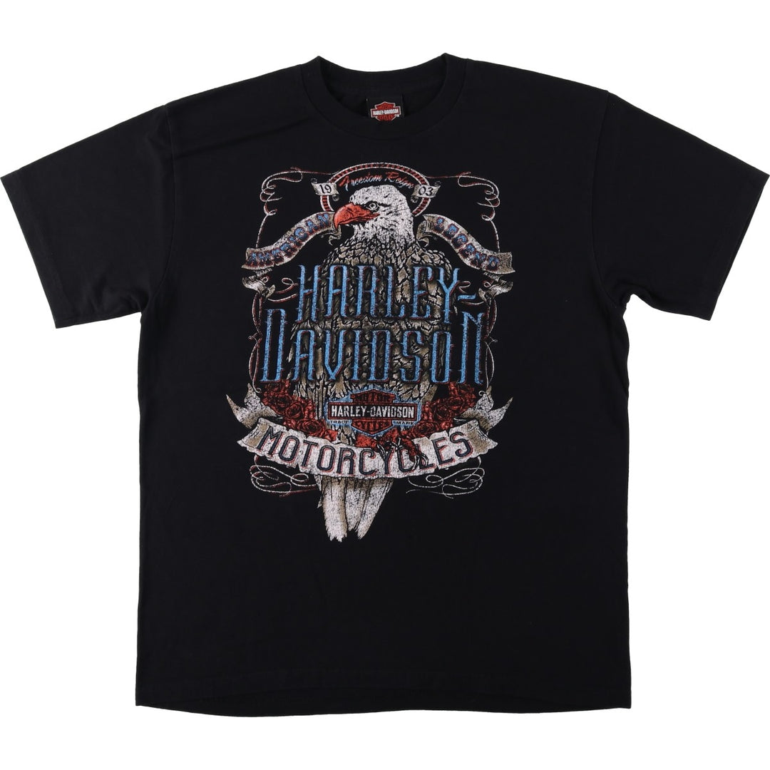 Harley-Davidson Eagle Pattern Motorcycle Bike T-shirt Made in USA Men's L size cotton black type Vintage Second Hand