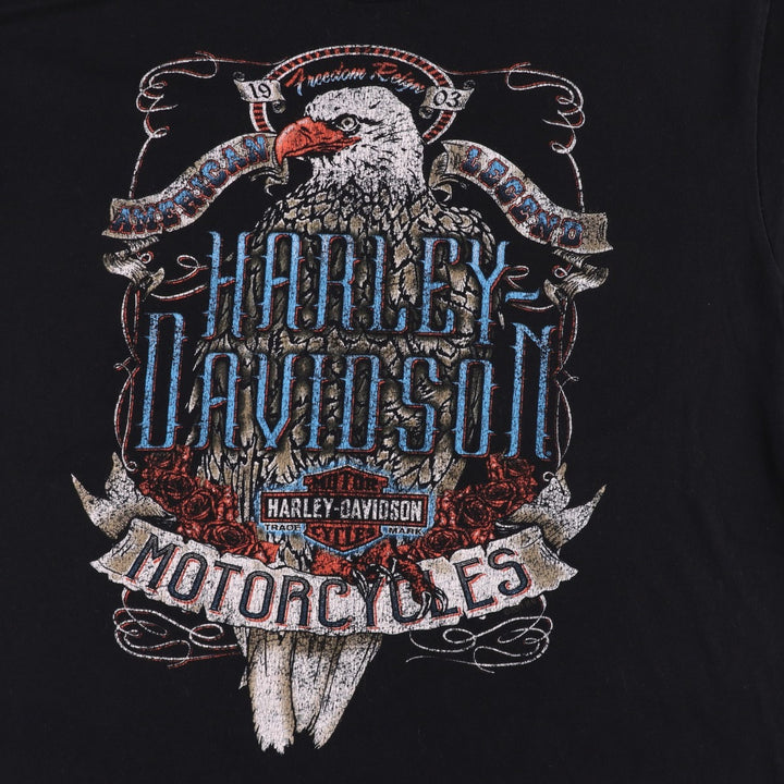 Harley-Davidson Eagle Pattern Motorcycle Bike T-shirt Made in USA Men's L size cotton black type Vintage Second Hand