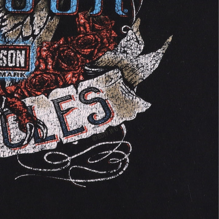 Harley-Davidson Eagle Pattern Motorcycle Bike T-shirt Made in USA Men's L size cotton black type Vintage Second Hand