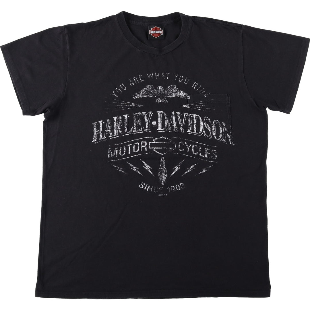 Harley-Davidson Eagle Pattern Motorcycle Bike T-shirt Men's L size cotton black type Vintage Second Hand