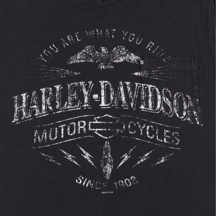 Harley-Davidson Eagle Pattern Motorcycle Bike T-shirt Men's L size cotton black type Vintage Second Hand