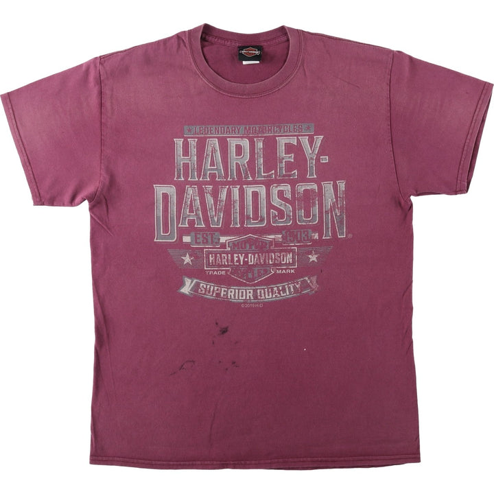 Harley-Davidson Motorcycle Bike T-shirt, Men's Size L cotton Red type red-purple Vintage Second Hand