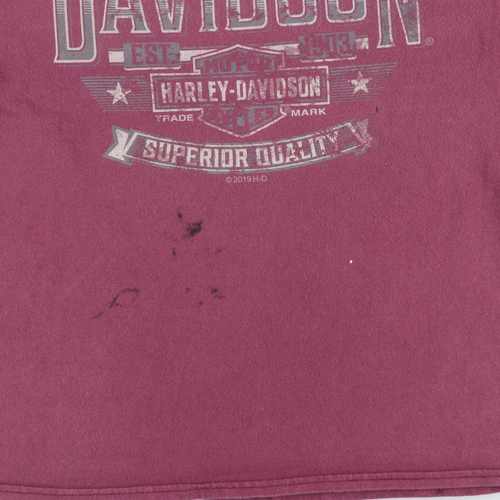 Harley-Davidson Motorcycle Bike T-shirt, Men's Size L cotton Red type red-purple Vintage Second Hand