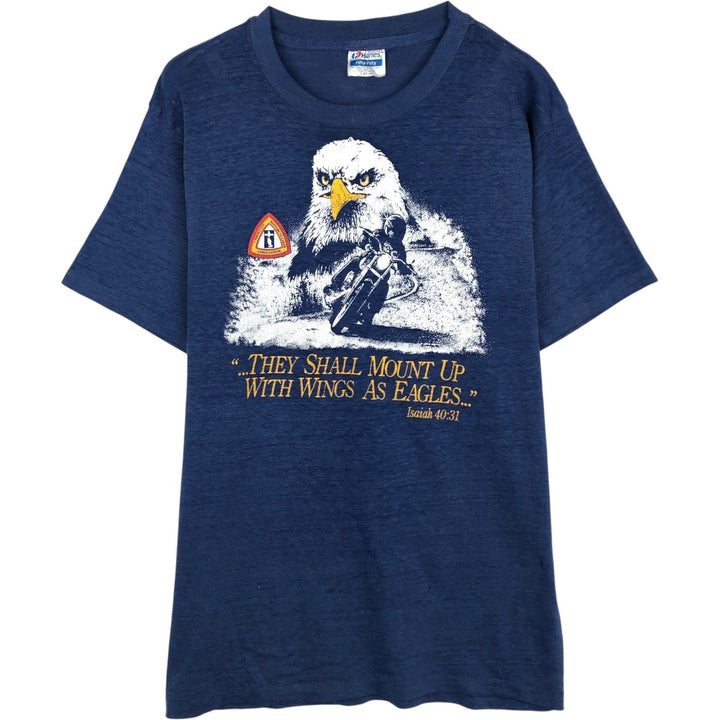 1980'S Hanes Fifty-Fifty Blue Tag Eagle Pattern Motorcycle T-Shirt, Men's Size L (approx.), Vintage cotton blue type Vintage Second Hand