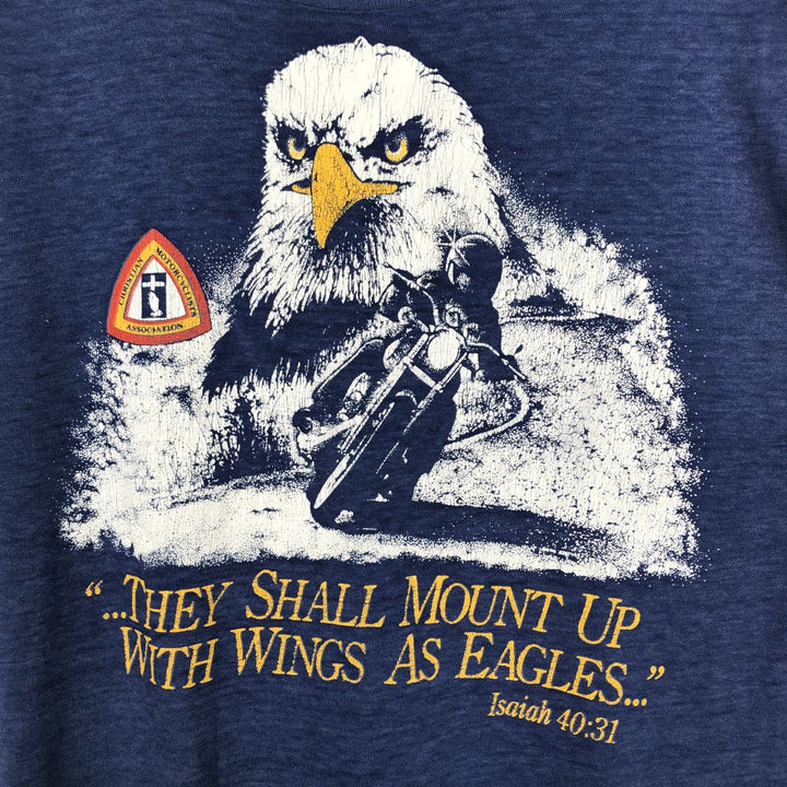 1980'S Hanes Fifty-Fifty Blue Tag Eagle Pattern Motorcycle T-Shirt, Men's Size L (approx.), Vintage cotton blue type Vintage Second Hand