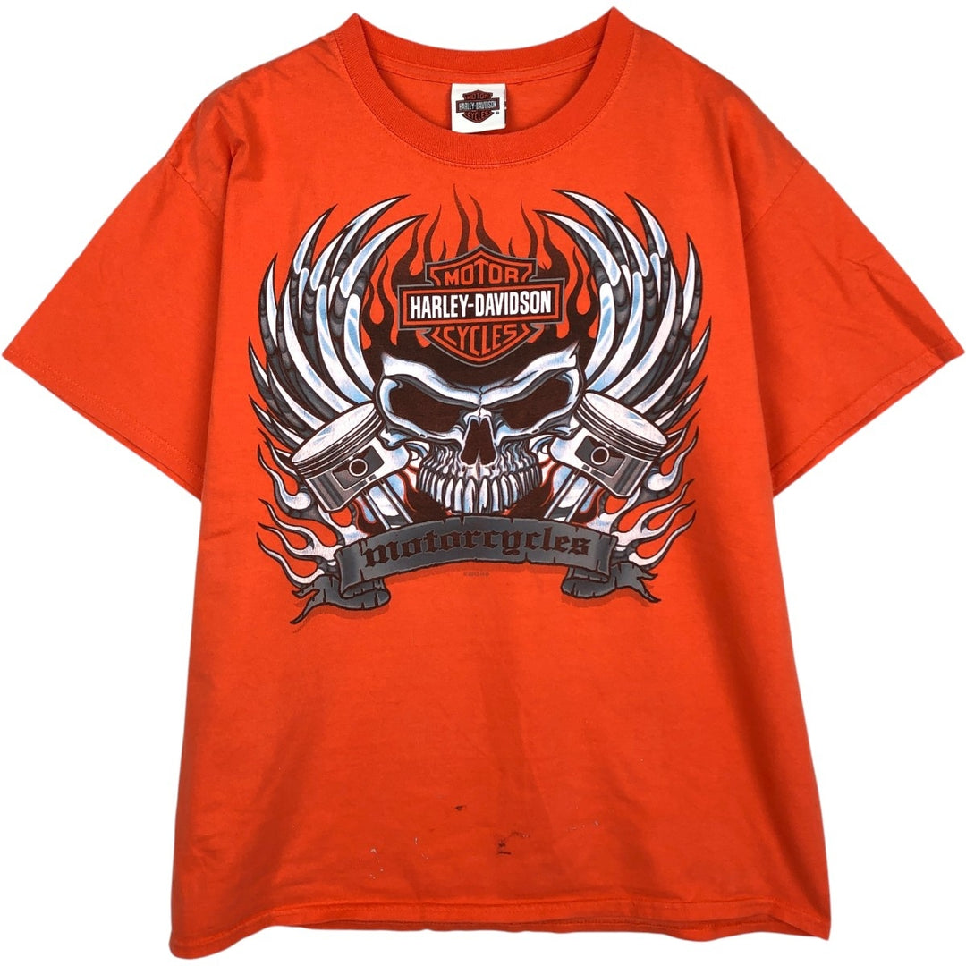 Harley-Davidson Skull Pattern Skull Wing Fire Pattern Motorcycle Bike T-Shirt, Men's Size M (approx.) unclear orange type Vintage Second Hand