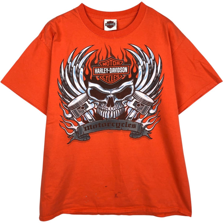Harley-Davidson Skull Pattern Skull Wing Fire Pattern Motorcycle Bike T-Shirt, Men's Size M (approx.) unclear orange type Vintage Second Hand