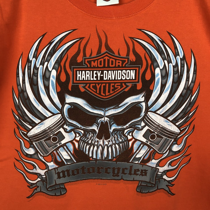 Harley-Davidson Skull Pattern Skull Wing Fire Pattern Motorcycle Bike T-Shirt, Men's Size M (approx.) unclear orange type Vintage Second Hand