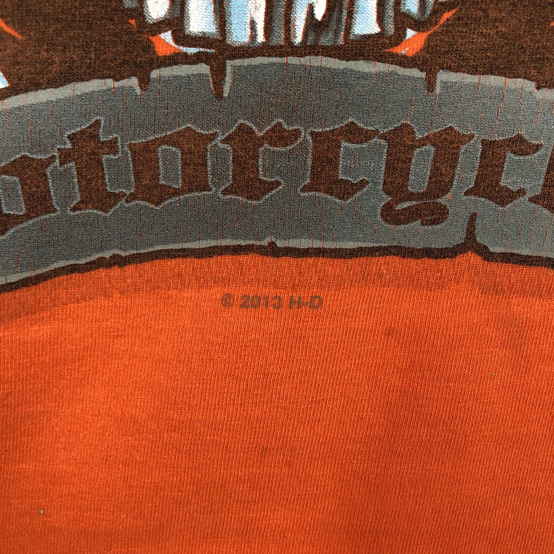 Harley-Davidson Skull Pattern Skull Wing Fire Pattern Motorcycle Bike T-Shirt, Men's Size M (approx.) unclear orange type Vintage Second Hand