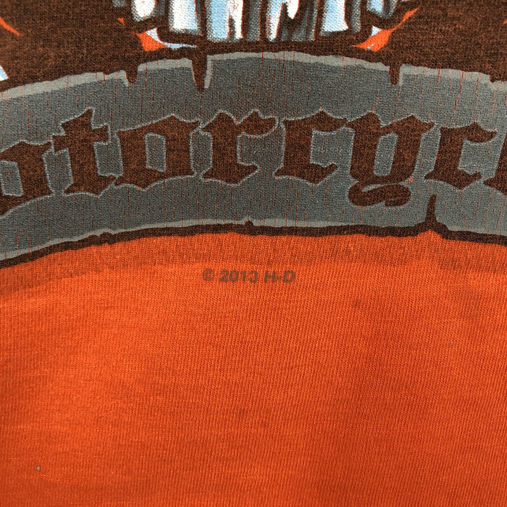 Harley-Davidson Skull Pattern Skull Wing Fire Pattern Motorcycle Bike T-Shirt, Men's Size M (approx.) unclear orange type Vintage Second Hand