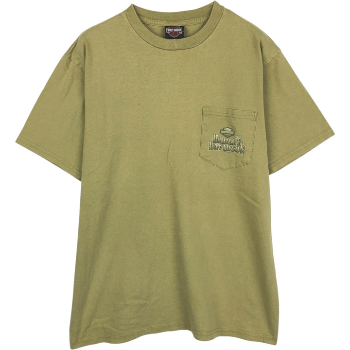 Harley-Davidson Motorcycle Bike T-shirt Made in USA Men's L size cotton green type yellow green Vintage Second Hand