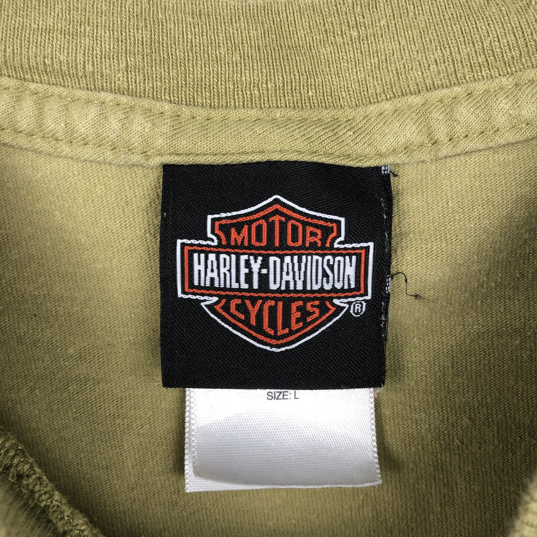 Harley-Davidson Motorcycle Bike T-shirt Made in USA Men's L size cotton green type yellow green Vintage Second Hand