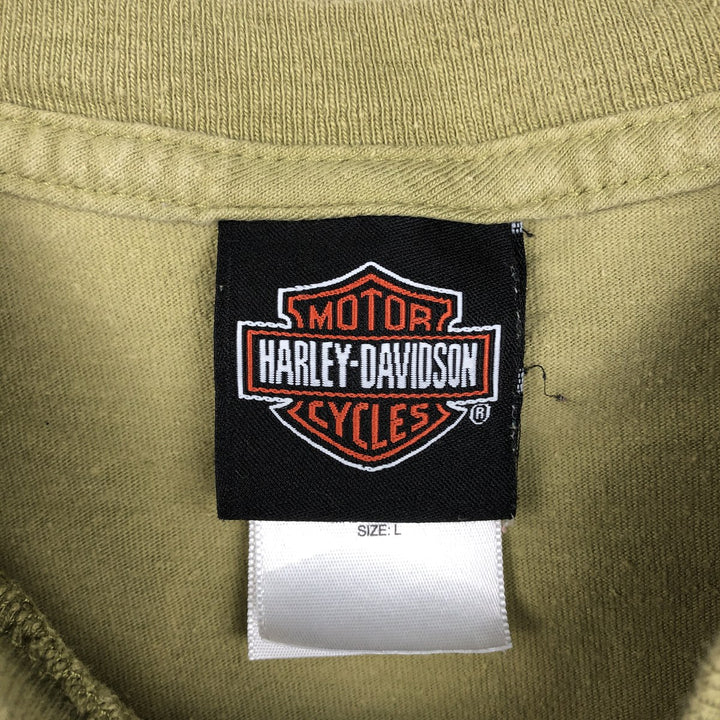 Harley-Davidson Motorcycle Bike T-shirt Made in USA Men's L size cotton green type yellow green Vintage Second Hand