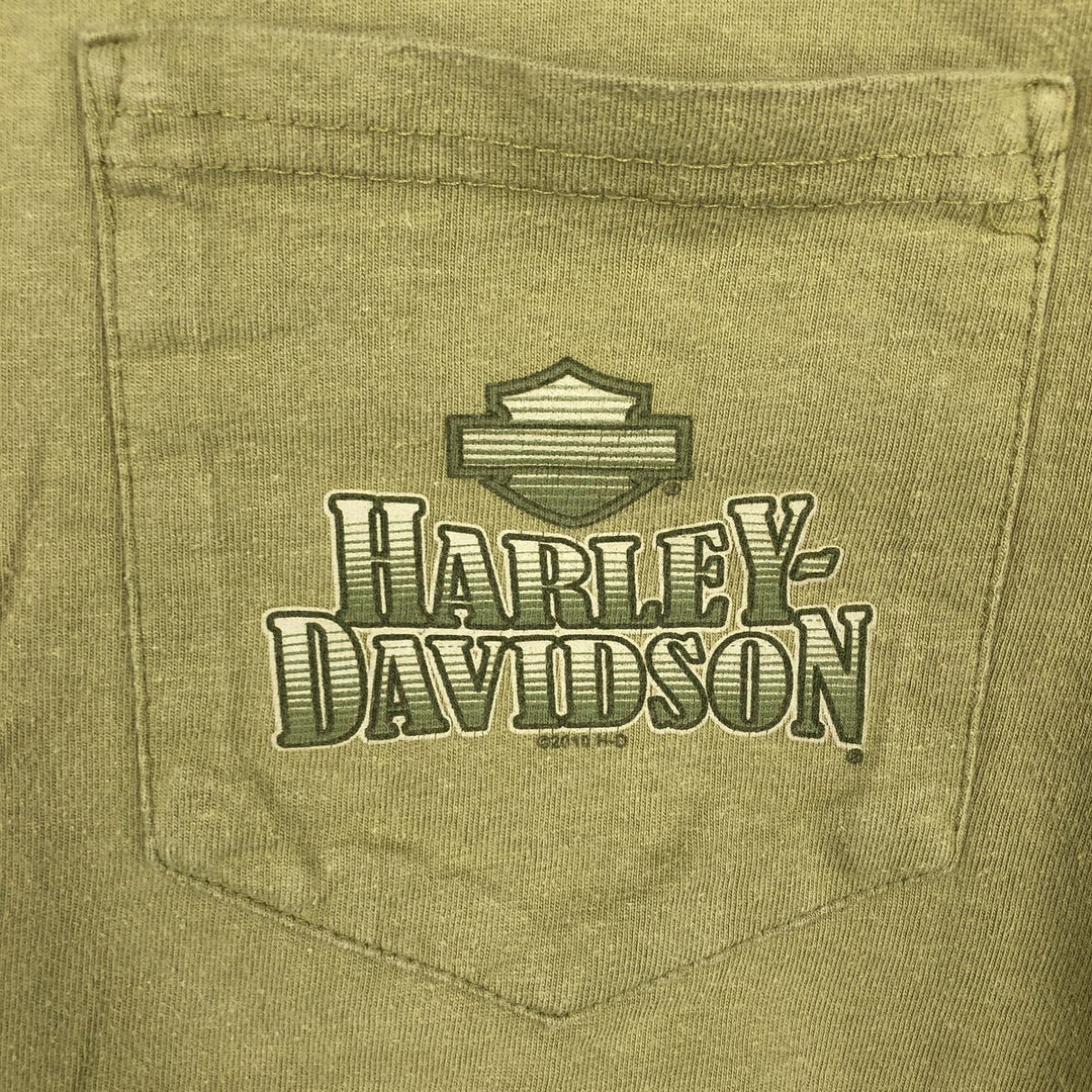 Harley-Davidson Motorcycle Bike T-shirt Made in USA Men's L size cotton green type yellow green Vintage Second Hand