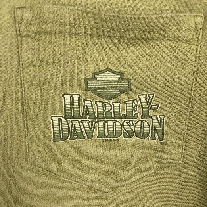 Harley-Davidson Motorcycle Bike T-shirt Made in USA Men's L size cotton green type yellow green Vintage Second Hand