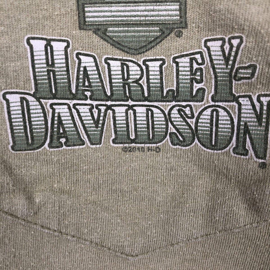 Harley-Davidson Motorcycle Bike T-shirt Made in USA Men's L size cotton green type yellow green Vintage Second Hand