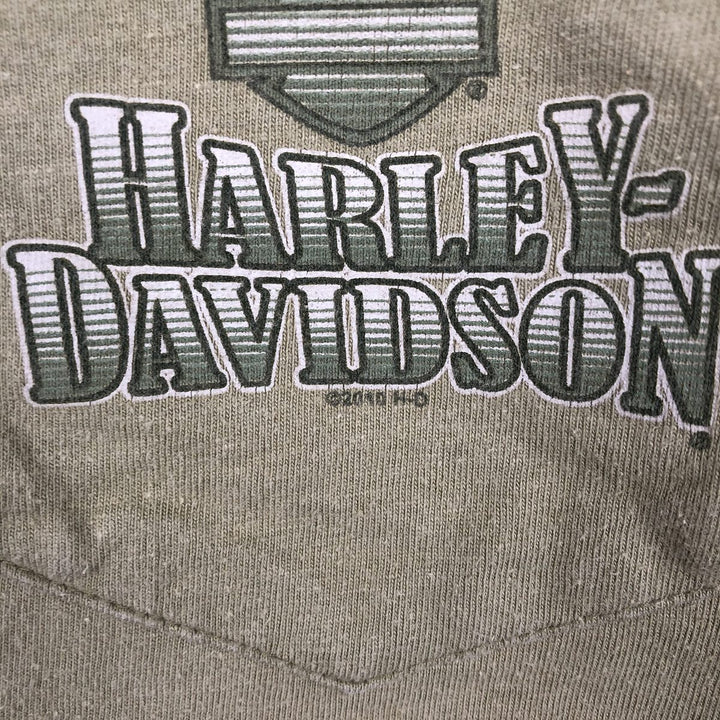 Harley-Davidson Motorcycle Bike T-shirt Made in USA Men's L size cotton green type yellow green Vintage Second Hand