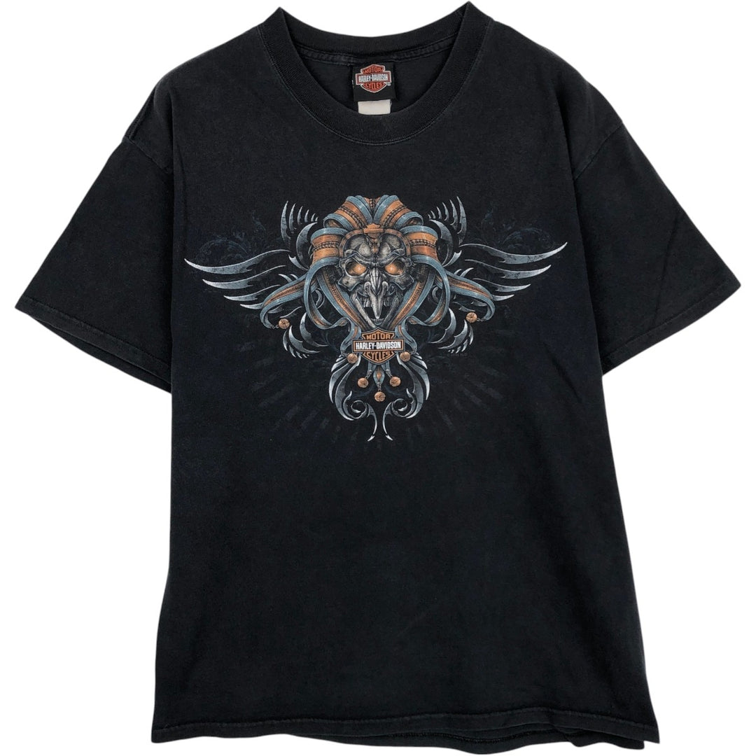 Harley-Davidson Skull Pattern Skull Wing Fire Pattern Motorcycle Bike T-Shirt, Men's Size M (approx.) unclear black type Vintage Second Hand
