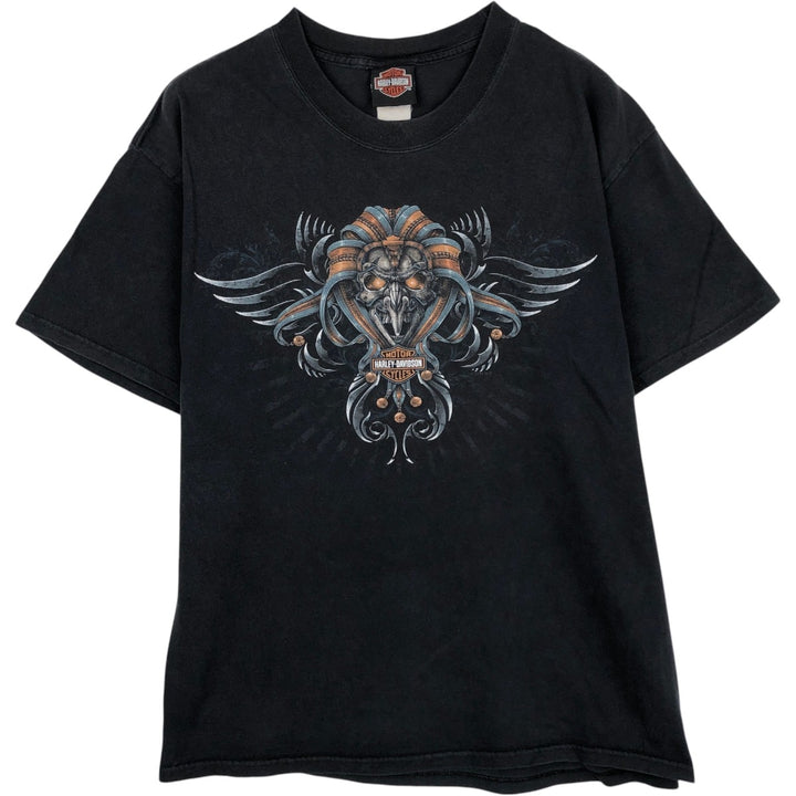 Harley-Davidson Skull Pattern Skull Wing Fire Pattern Motorcycle Bike T-Shirt, Men's Size M (approx.) unclear black type Vintage Second Hand