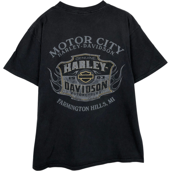 Harley-Davidson Skull Pattern Skull Wing Fire Pattern Motorcycle Bike T-Shirt, Men's Size M (approx.) unclear black type Vintage Second Hand