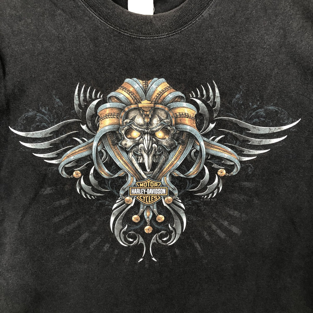 Harley-Davidson Skull Pattern Skull Wing Fire Pattern Motorcycle Bike T-Shirt, Men's Size M (approx.) unclear black type Vintage Second Hand