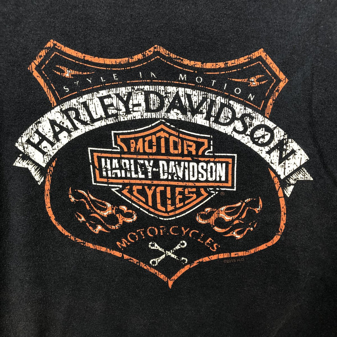 Harley-Davidson Fire Pattern Motorcycle Bike T-Shirt Men's XXL cotton black type Vintage Second Hand