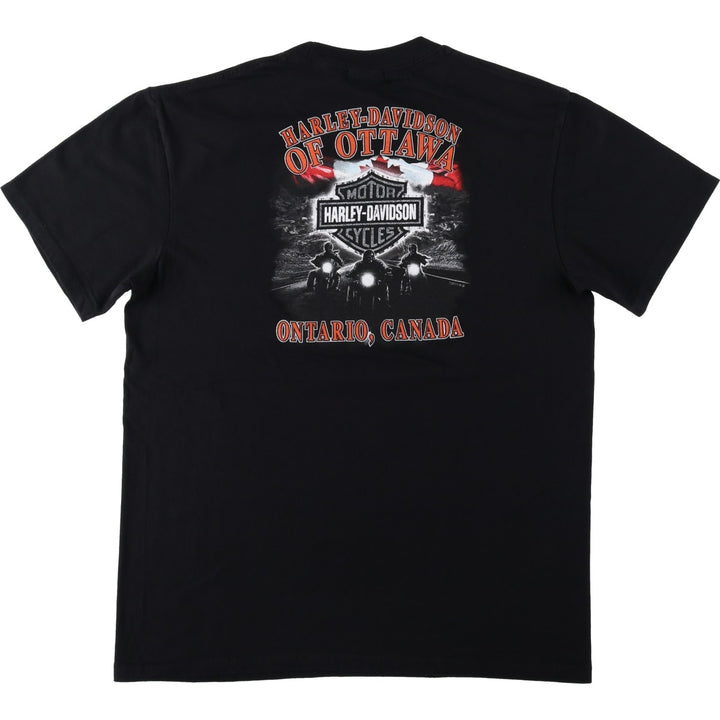 Harley-Davidson Eagle Pattern Fire Pattern Motorcycle Bike T-shirt Men's L size cotton black type Vintage Second Hand